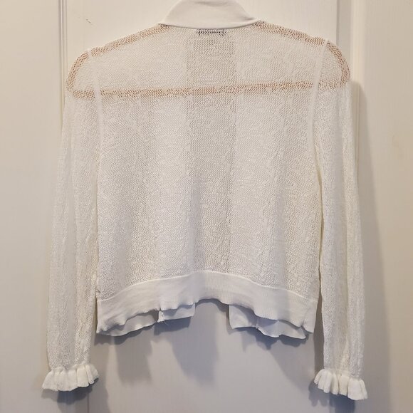 🤍 Calvin Klein Cropped Open Knit Cardigan Shrug - Ruffle Cuff - M - Picture 2 of 4